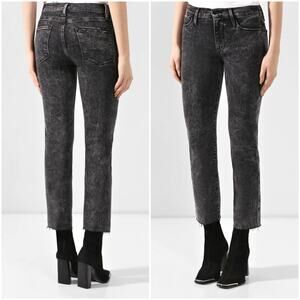 FRAME Le High Straight Raw Edge Jeans in Rockstar Acid-Washed Black Size 26